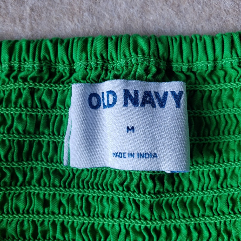 Old Navy Puff Sleeve Maxi Dress Sz M Kelly Green Empire Garden Y2K Cottage Boho - Picture 14 of 16